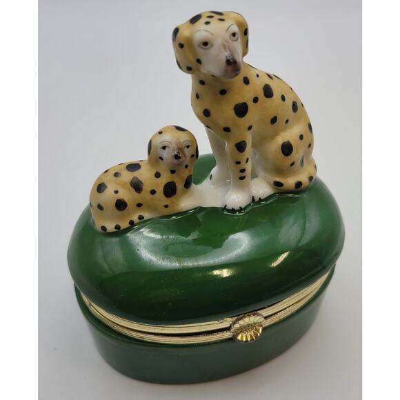 Vintage 1985 - Fitz And Floyd Dalmatian Dog Green Hinged Trinket Box 4.5" - Picture 13 of 16